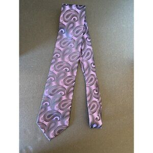 Van Heusen men's necktie purple black paisley print stain resistant 100% silk